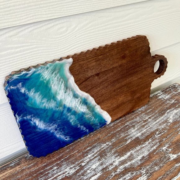 Other - Ocean Waves Resin Wooden Cutting Board Charcuterie Board Cheeseboard Beach LARGE